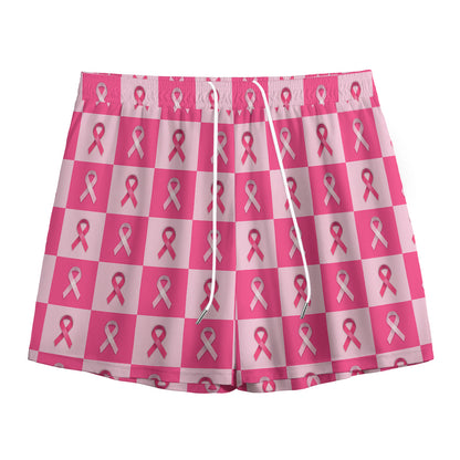 Breast Cancer Awareness Pattern Print Mesh Shorts