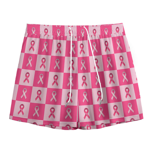 Breast Cancer Awareness Pattern Print Mesh Shorts