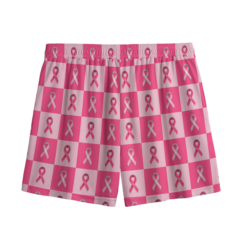 Breast Cancer Awareness Pattern Print Mesh Shorts