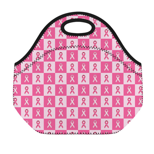 Breast Cancer Awareness Pattern Print Neoprene Lunch Bag