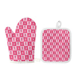 Breast Cancer Awareness Pattern Print Oven Mitt And Pot Holder Set