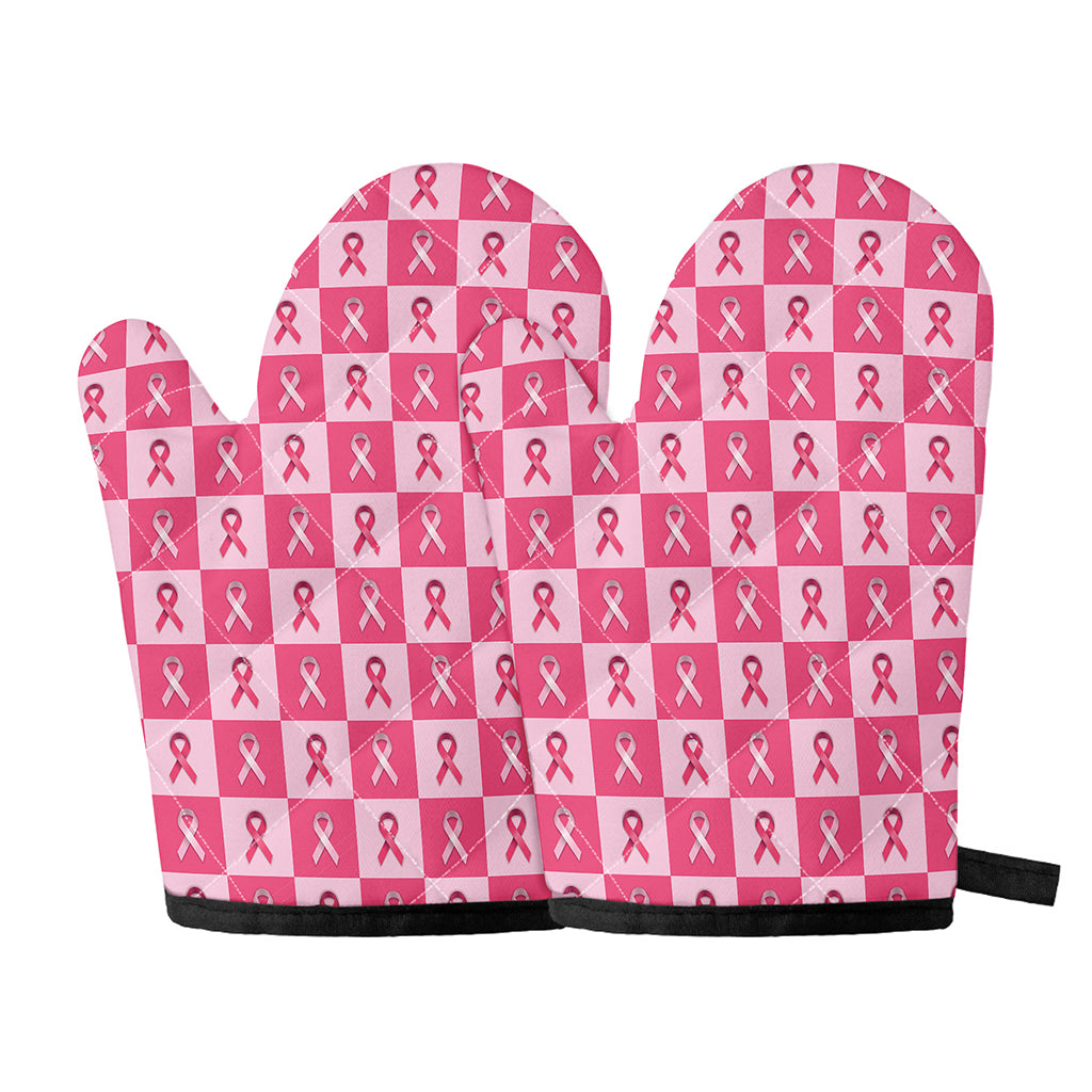 Breast Cancer Awareness Pattern Print Oven Mitts