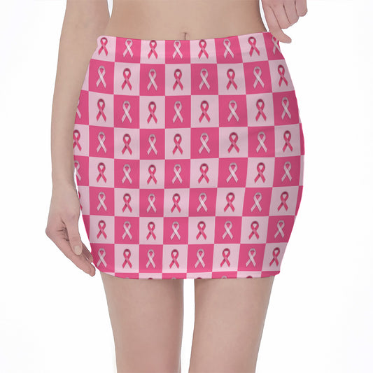 Breast Cancer Awareness Pattern Print Pencil Mini Skirt