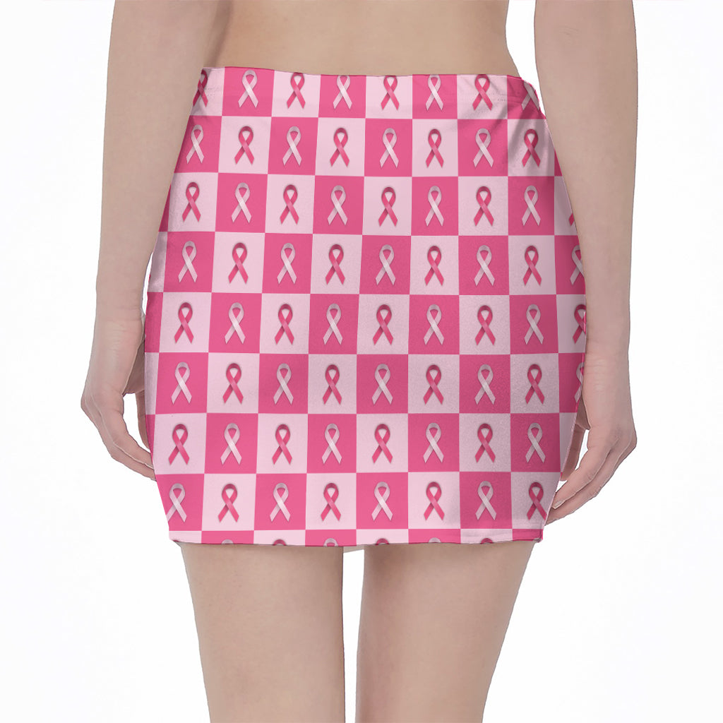 Breast Cancer Awareness Pattern Print Pencil Mini Skirt