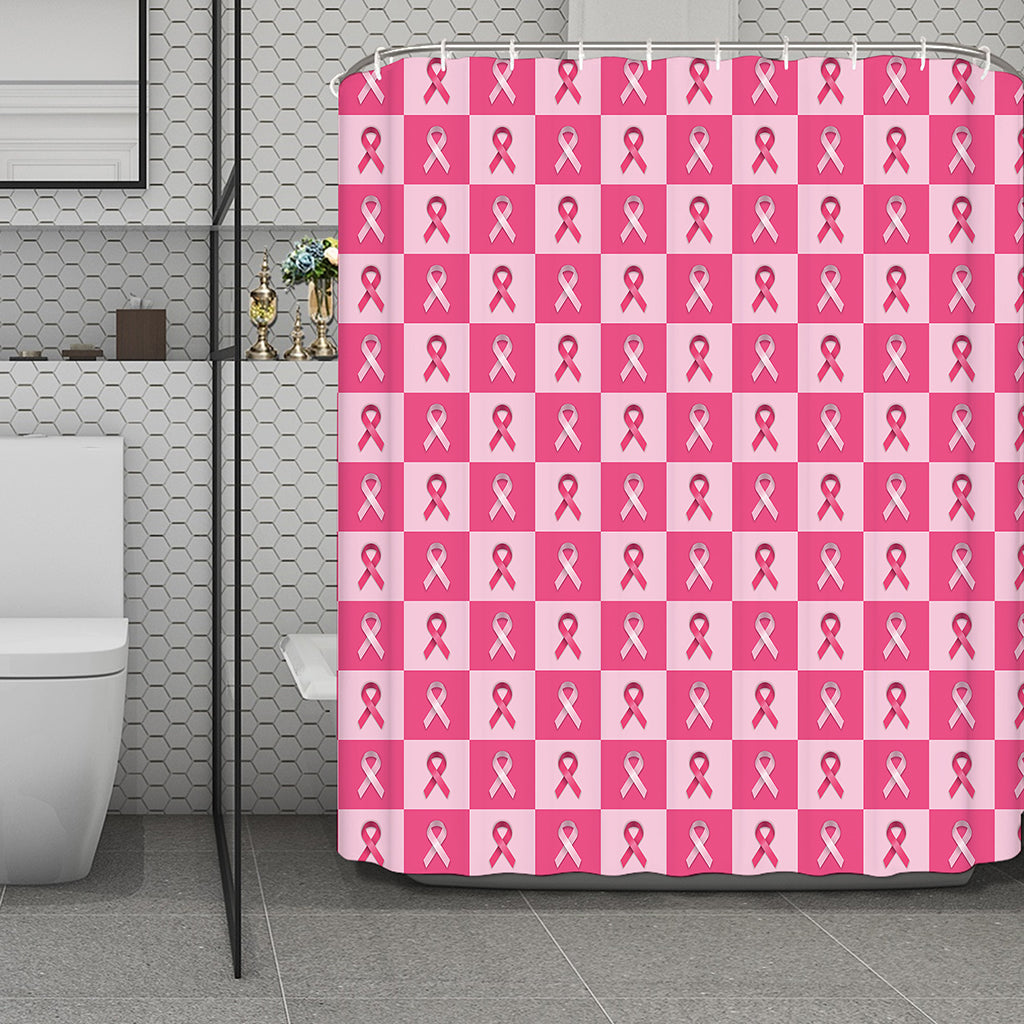Breast Cancer Awareness Pattern Print Polyester Shower Curtain
