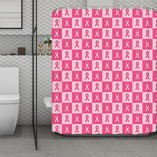Breast Cancer Awareness Pattern Print Polyester Shower Curtain