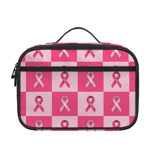 Breast Cancer Awareness Pattern Print Portable Lunch Bag