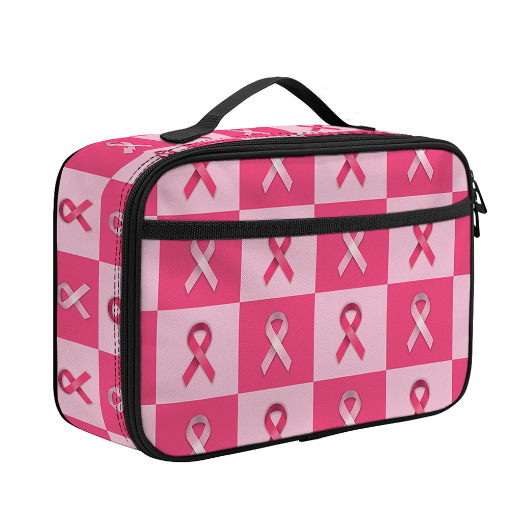 Breast Cancer Awareness Pattern Print Portable Lunch Bag