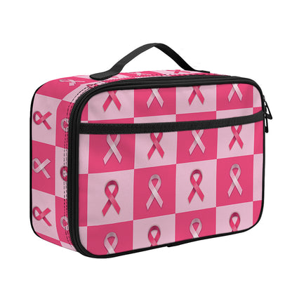 Breast Cancer Awareness Pattern Print Portable Lunch Bag