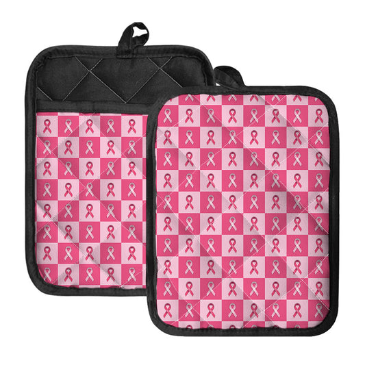 Breast Cancer Awareness Pattern Print Pot Holders With Pocket