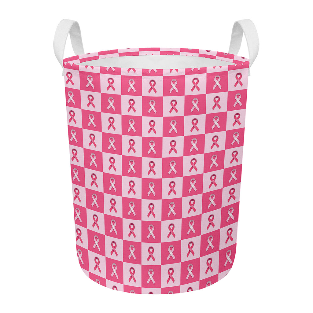 Breast Cancer Awareness Pattern Print Round Laundry Basket