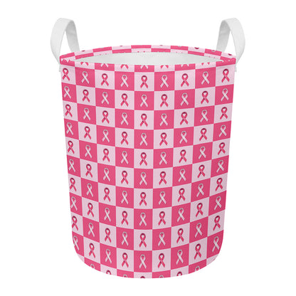 Breast Cancer Awareness Pattern Print Round Laundry Basket