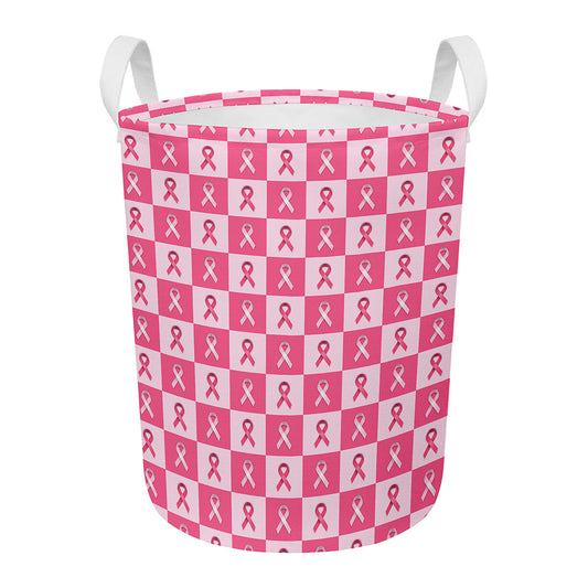 Breast Cancer Awareness Pattern Print Round Laundry Basket