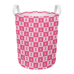 Breast Cancer Awareness Pattern Print Round Laundry Basket