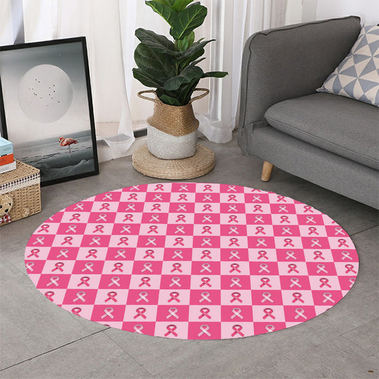 Breast Cancer Awareness Pattern Print Round Rug