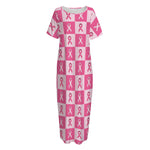 Breast Cancer Awareness Pattern Print Short Sleeve Long Nightdress