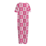 Breast Cancer Awareness Pattern Print Short Sleeve Long Nightdress