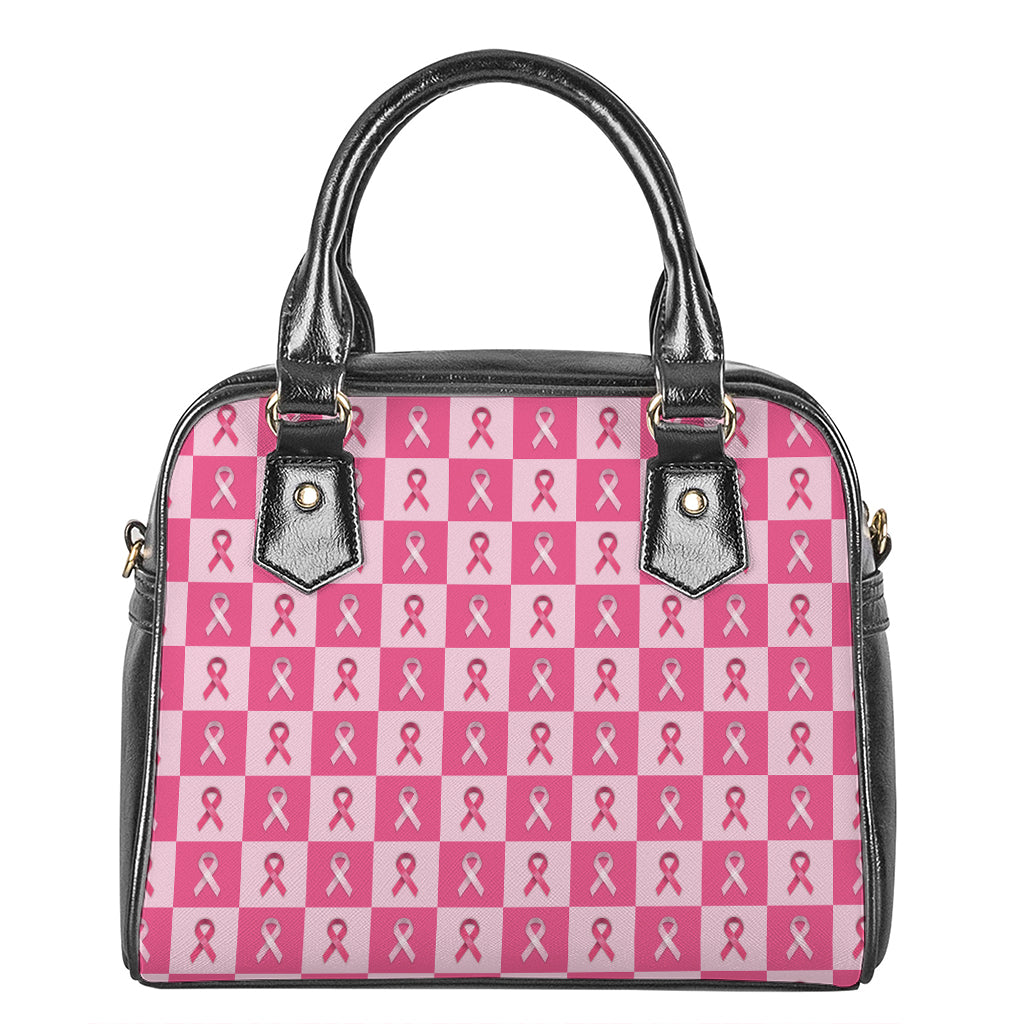 Breast Cancer Awareness Pattern Print Shoulder Handbag