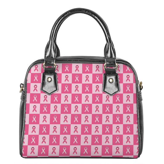 Breast Cancer Awareness Pattern Print Shoulder Handbag