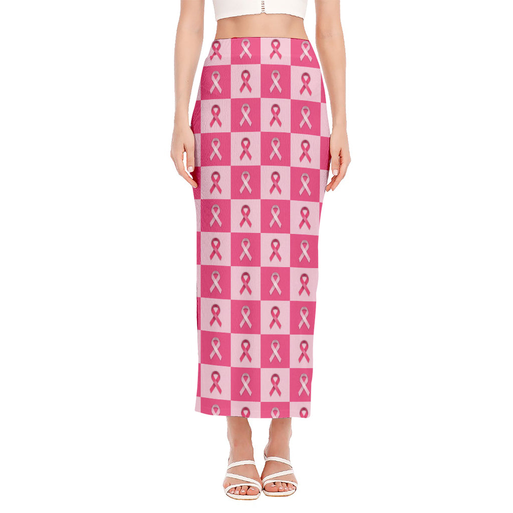 Breast Cancer Awareness Pattern Print Side Slit Maxi Skirt