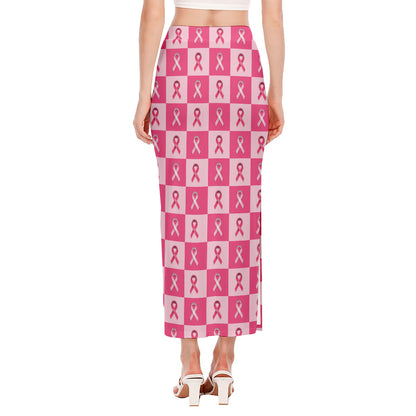 Breast Cancer Awareness Pattern Print Side Slit Maxi Skirt