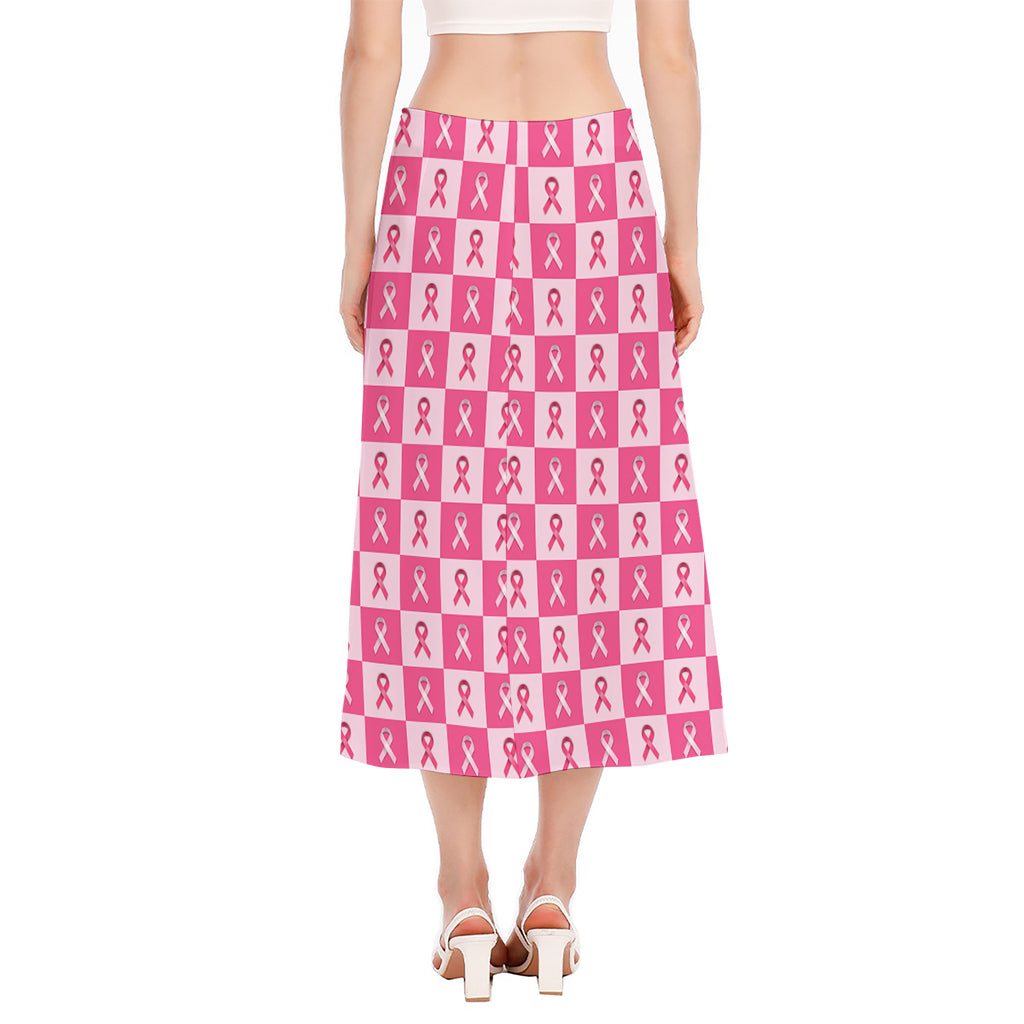 Breast Cancer Awareness Pattern Print Side Slit Midi Skirt