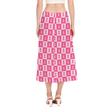 Breast Cancer Awareness Pattern Print Side Slit Midi Skirt
