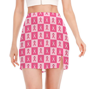 Breast Cancer Awareness Pattern Print Side Slit Mini Skirt