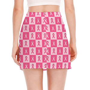 Breast Cancer Awareness Pattern Print Side Slit Mini Skirt