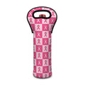 Breast Cancer Awareness Pattern Print Single Neoprene Wine Tote