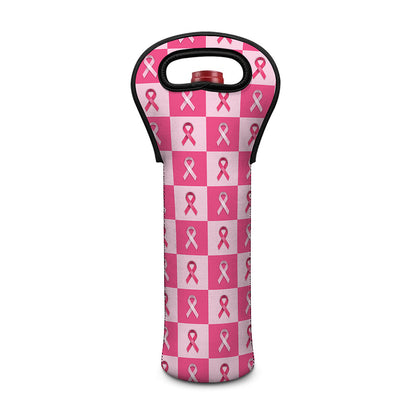 Breast Cancer Awareness Pattern Print Single Neoprene Wine Tote