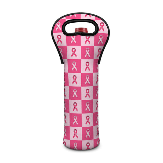 Breast Cancer Awareness Pattern Print Single Neoprene Wine Tote