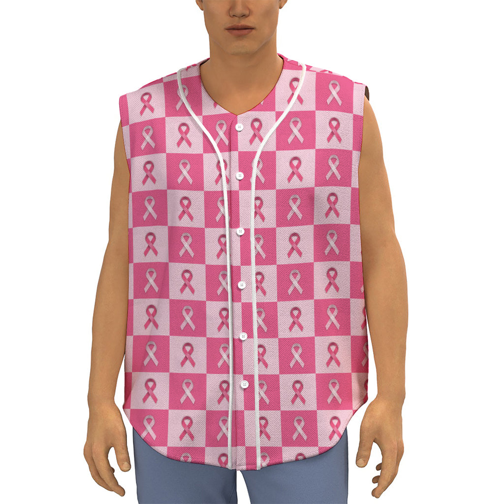 Breast Cancer Awareness Pattern Print Sleeveless Baseball Jersey