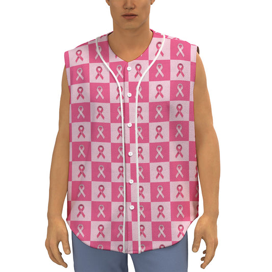 Breast Cancer Awareness Pattern Print Sleeveless Baseball Jersey