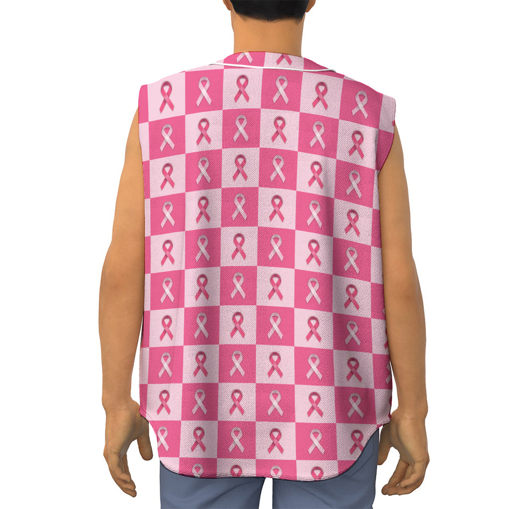 Breast Cancer Awareness Pattern Print Sleeveless Baseball Jersey