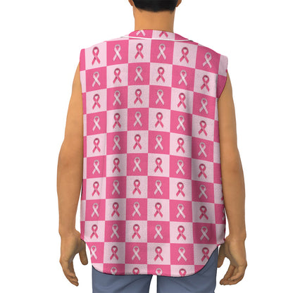 Breast Cancer Awareness Pattern Print Sleeveless Baseball Jersey