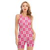 Breast Cancer Awareness Pattern Print Sleeveless One Piece Swimsuit