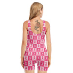 Breast Cancer Awareness Pattern Print Sleeveless One Piece Swimsuit