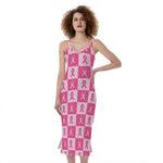 Breast Cancer Awareness Pattern Print Slim Fit Midi Cami Dress