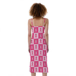 Breast Cancer Awareness Pattern Print Slim Fit Midi Cami Dress