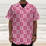 Breast Cancer Awareness Pattern Print Textured Short Sleeve Shirt