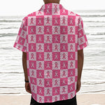 Breast Cancer Awareness Pattern Print Textured Short Sleeve Shirt