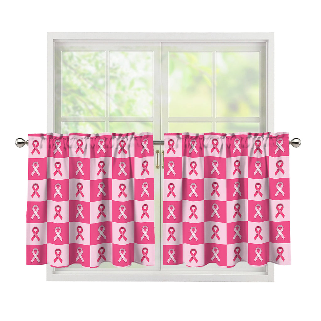 Breast Cancer Awareness Pattern Print Tier Curtains