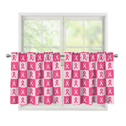 Breast Cancer Awareness Pattern Print Tier Curtains