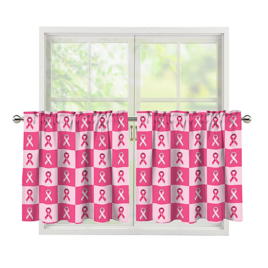 Breast Cancer Awareness Pattern Print Tier Curtains