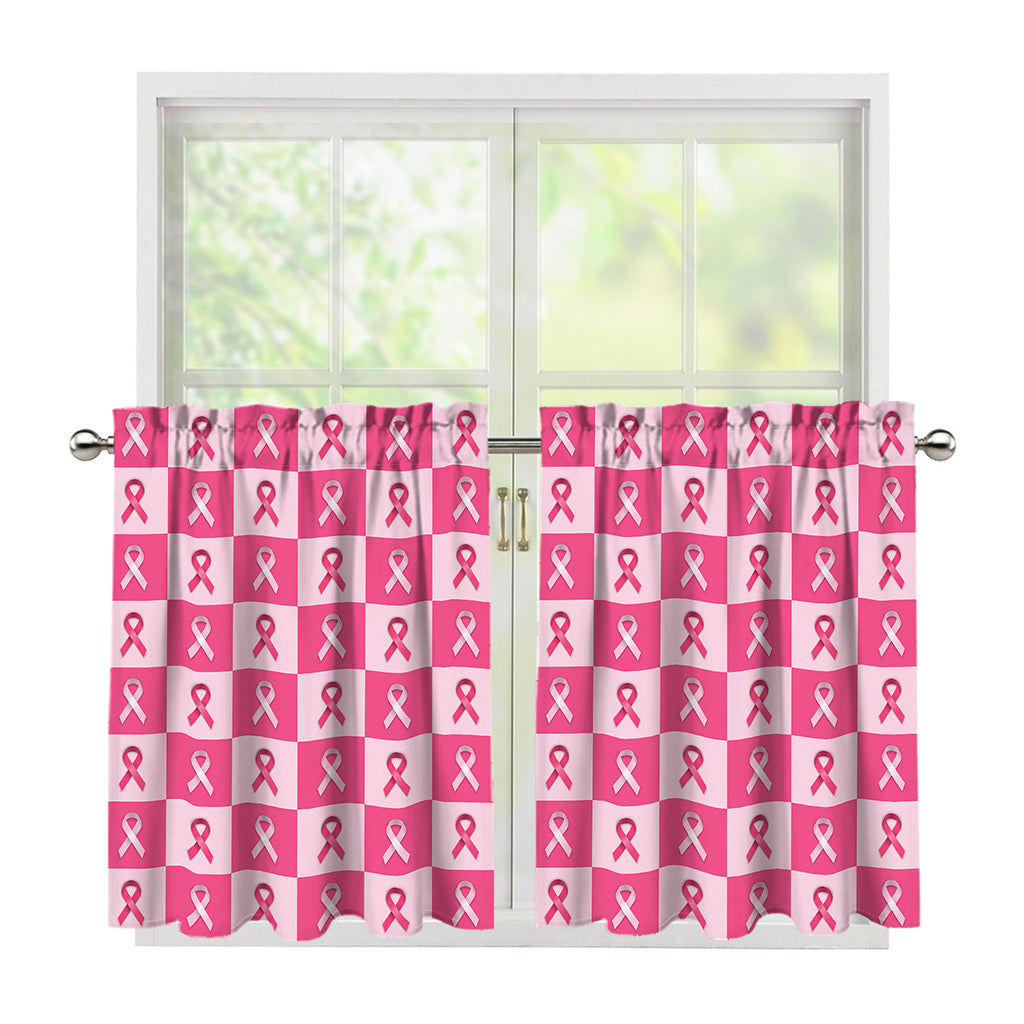 Breast Cancer Awareness Pattern Print Tier Curtains