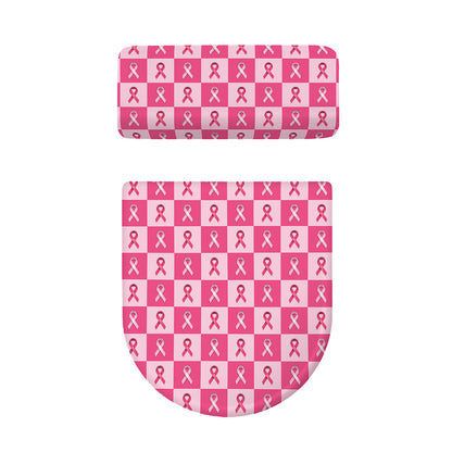 Breast Cancer Awareness Pattern Print Toilet Lid And Tank Cover Set