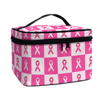 Breast Cancer Awareness Pattern Print Travel Makeup Bag