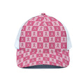 Breast Cancer Awareness Pattern Print White Mesh Trucker Hat