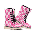 Breast Cancer Awareness Pattern Print Winter Boots